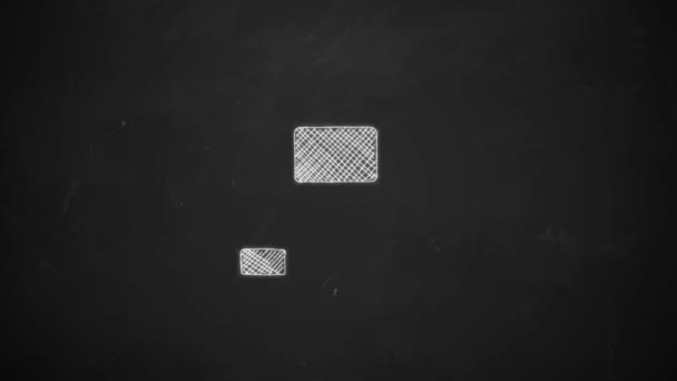 Mão desenho arte linha mostrando símbolos de rede de conexão com giz branco no quadro negro — Vídeo de Stock