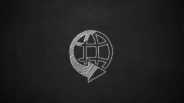 Lojistik sembolü ile beyaz tebeşir tahtaya gösteren çizim çizgi resimler el