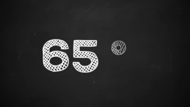 Hand drawing of 65 percent symbol with white chalk on blackboard — Stock Video