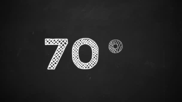 Hand drawing of 70 percent symbol with white chalk on blackboard — Stock Video