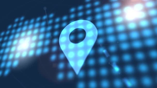 Icono de ubicación animación azul digital mapa del mundo tecnología fondo — Vídeos de Stock