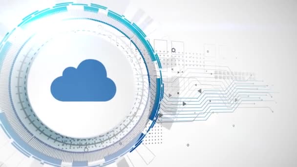 Хмарний магазин даних анімація білих цифрових елементів технології фону — стокове відео