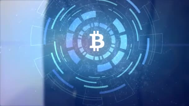 Бізнес людина голограма hud проекції bitcoin cryptocurrency значок руки — стокове відео