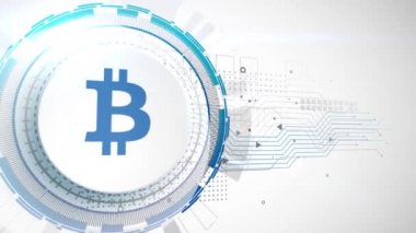 Bitcoin cryptocurrency simgesi animasyon beyaz dijital öğeleri teknolojik altyapı