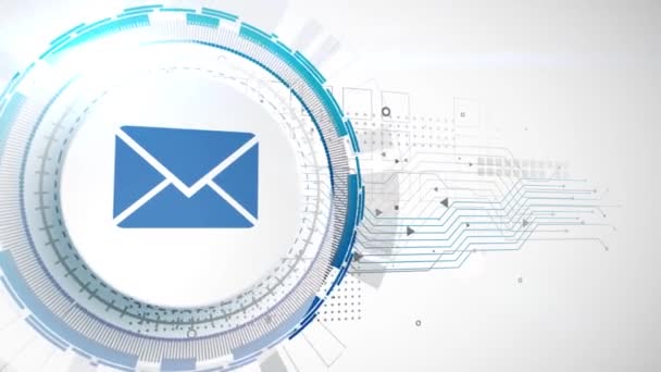 이메일 주소 메일 편지 아이콘 애니메이션 흰색 디지털 요소 기술 배경 — 비디오