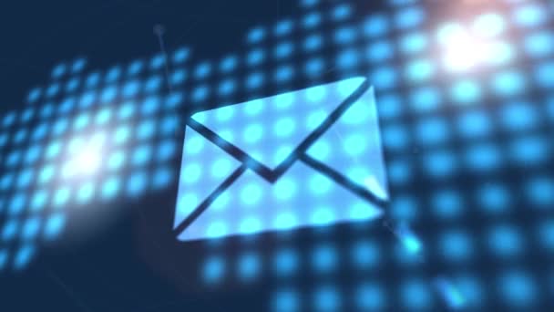 E-mail adres e-mail brief animatie blauwe digitale wereld kaart technologie pictogramachtergrond — Stockvideo