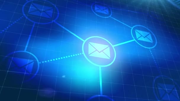 Teknolojik altyapı adresi posta mektup simgesi animasyon mavi dijital öğeleri e-posta — Stok video
