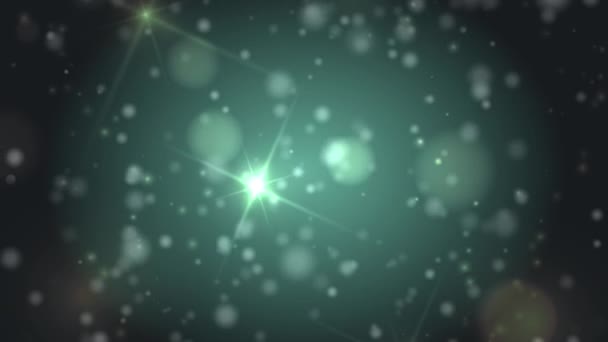 Işıklar yeşil bokeh parçacıklar ve starglow — Stok video