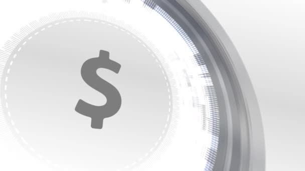 Іконка доларової валюти анімація білих цифрових елементів технології фон — стокове відео