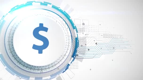 Dólar moneda icono animación blanco elementos digitales tecnología fondo — Vídeo de stock