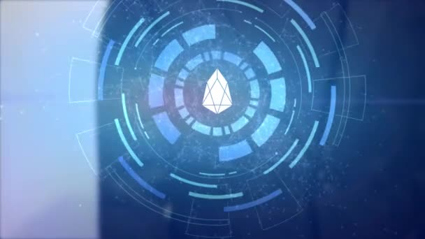 Uomo d'affari mano ologramma hud proiezione EOS criptovaluta icona — Video Stock