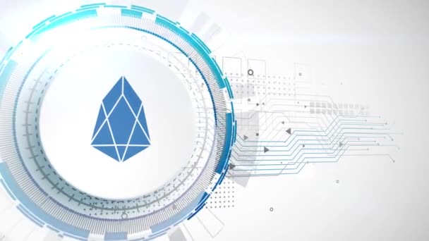 Eos cryptocurrency 아이콘 애니메이션 흰색 디지털 요소 기술 배경 — 비디오
