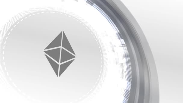 Ethereum cryptocurrencyicon animación blanco elementos digitales tecnología fondo — Vídeos de Stock