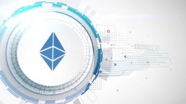 Ethereum cryptocurrency simgesi animasyon beyaz dijital öğeleri teknolojik altyapı