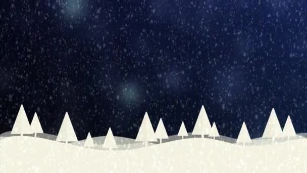 Χιόνι και χριστουγεννιάτικα δέντρα Hd 1080 μπλε φόντο bokeh — Αρχείο Βίντεο