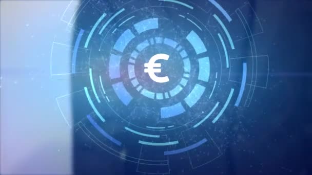 Hombre de negocios mano holograma hud proyección euro moneda icono — Vídeos de Stock
