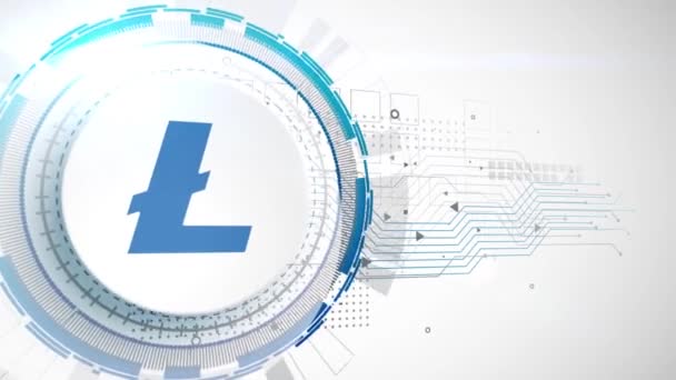 Litecoin cryptocurrency 아이콘 애니메이션 흰색 디지털 요소 기술 배경 — 비디오