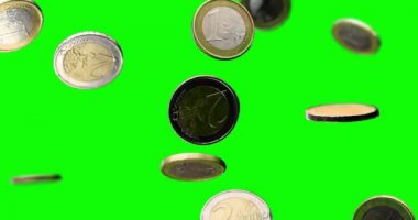 düşen ağır çekim greenscreen yeşil ekran Euro para sikke