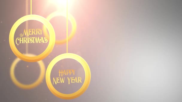 Boule de boule mobile dorée tombant Joyeux Noël Bonne année festive célébration saisonnière espace réservé fond blanc 