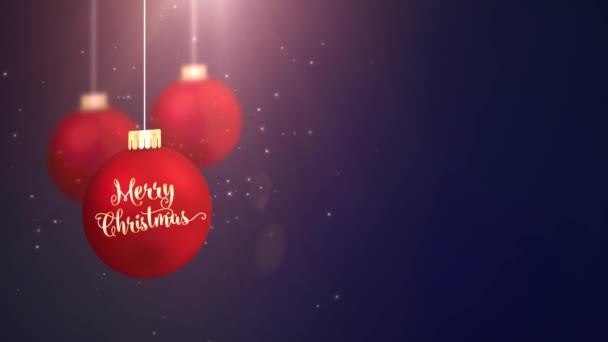 Bola de bugiganga em movimento vermelho caindo Feliz Natal festivo sazonal celebração placeholder fundo azul — Vídeo de Stock