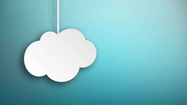 Kağıt üzerinden düşen dizeleri asılı bulutlar mavi arka plan ile — Stok video