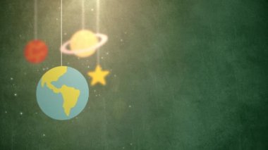 dize yeşil arka plan Star'da asılı aşağı düşen düz tasarım gezegenler Satürn Dünya