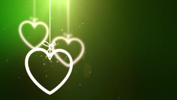 Паперові Серця Валентинки Падають Висять Струнному Зеленому Фоні Анімації — стокове відео