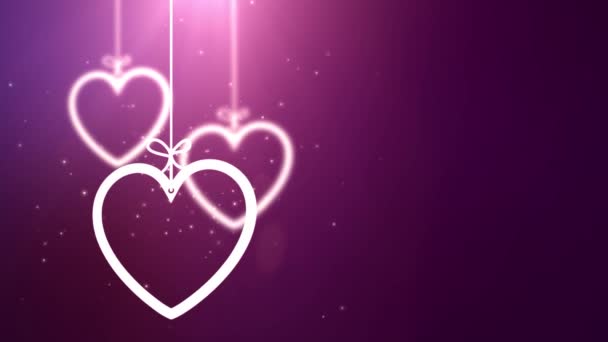 Carta cuori di San Valentino che cadono appesi sullo sfondo rosa stringa — Video Stock