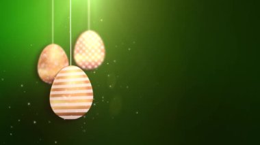 Mutlu Paskalya altın asılı Paskalya yumurtaları ile yeşil renkli animasyonlu.