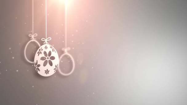 Fröhliche Osterpapier hängende Ostereier animiert mit weißem Hintergrund. — Stockvideo
