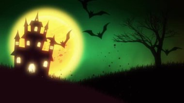 ürkütücü bir perili ev Jack-o-lantern Halloween pumpkins ile animasyon