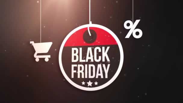 쇼핑 카트 및 % 아이콘에 검은 금요일 기호 문자열 — 비디오