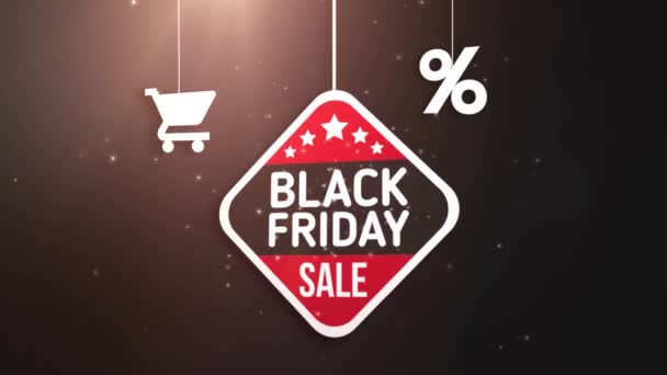 쇼핑 카트 및 % 아이콘에 검은 금요일 기호 문자열 — 비디오