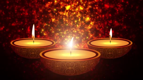 Happy Diwali Indian Temple em um festival religioso Diwali. Lâmpada de óleo animação com fundo bokeh quente — Vídeo de Stock