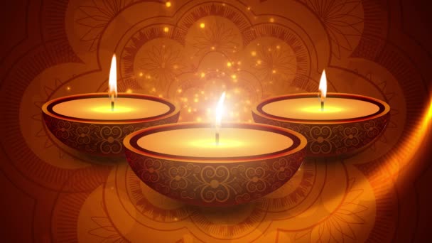 Buon tempio indiano del Diwali su un festival religioso del Diwali. Animazione lampada ad olio con caldo sfondo bokeh — Video Stock