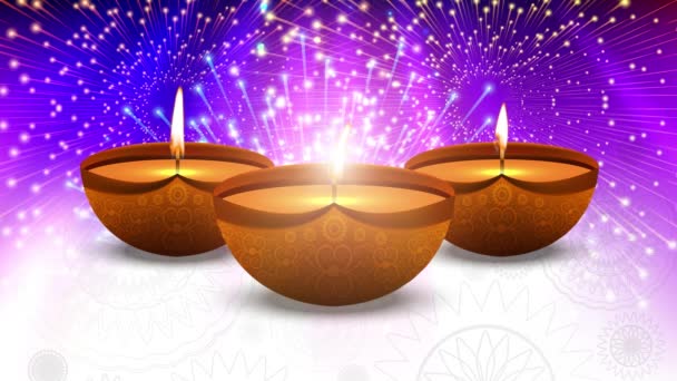 Happy Diwali Indian Temple em um festival religioso Diwali. Lâmpada de óleo animação com fundo bokeh quente — Vídeo de Stock