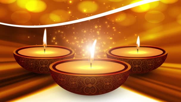 Happy Diwali Indian Temple on a Religious Festival Diwali. Oil Lamp animation with warm bokeh background — Stock Video