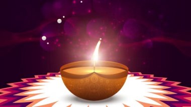 Dini bir Festival Diwali mutlu Diwali Hint Tapınağı. Yağ lambası animasyon sıcak bokeh arka plan ile
