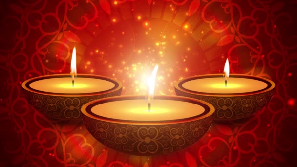 Happy Diwali Indian Temple on a Religious Festival Diwali. Animación de lámpara de aceite con fondo bokeh cálido — Vídeos de Stock