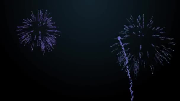 Fuegos artificiales estallidos sobre fondo negro animación azul tinte — Vídeo de stock