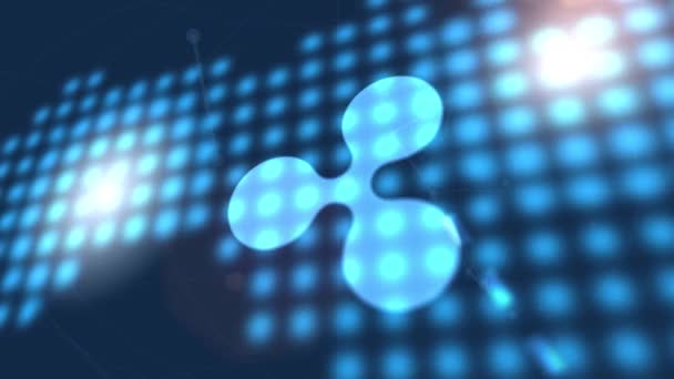 Ripple criptomoeda ícone animação azul digital mundo mapa tecnologia fundo — Vídeo de Stock