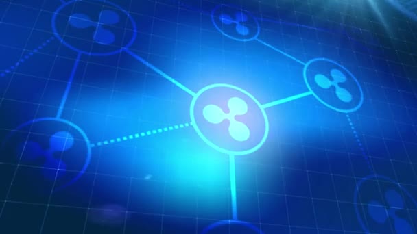 Ripple cryptocurrency ikon kék animáció digitális elemek technológiai háttér — Stock videók