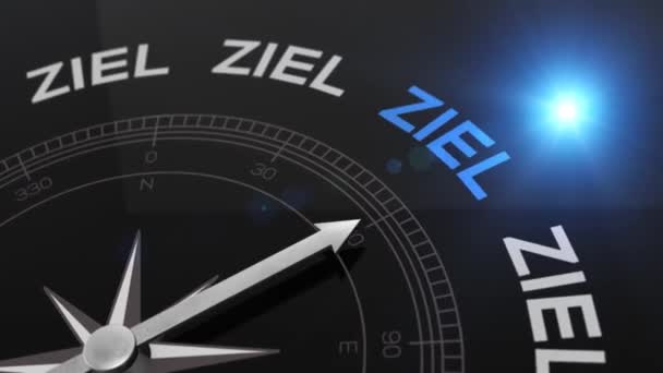 Bússola com texto - Ziel - palavra alemã para objetivo - caminho certo, vídeo conceitual para uma boa direção azul brilhante fundo — Vídeo de Stock
