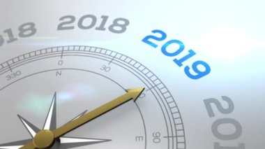 Pusula ile metin 2019, yeni yıl, kavram iyi yönde beyaz parlak arka plan için video