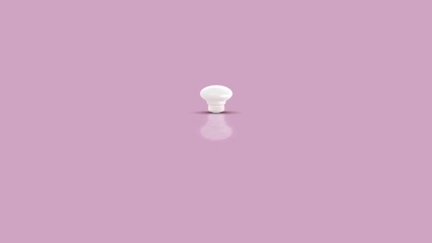 Jumpin white bulb towards camera and lighting against purple pastell background — Stock Video