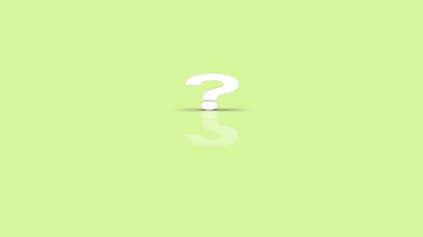 Signo de interrogación símbolo en color blanco minimalista saltando hacia la cámara aislada sobre un simple fondo verde pastel mínimo — Vídeo de stock