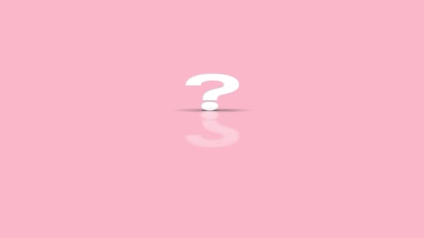 Vraagteken symbool in minimalistische witte kleur springen naar camera geïsoleerd op eenvoudige minimale pastel roze achtergrond — Stockvideo