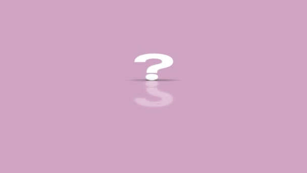 Signo de interrogación símbolo en color blanco minimalista saltando hacia la cámara aislada sobre un simple fondo púrpura pastel mínimo — Vídeos de Stock