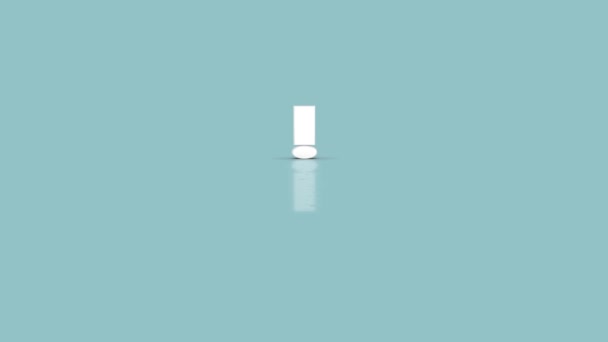 Exclamation mark symbool in minimalistische witte kleur springen naar camera geïsoleerd op eenvoudige minimale pastel blauwe achtergrond — Stockvideo