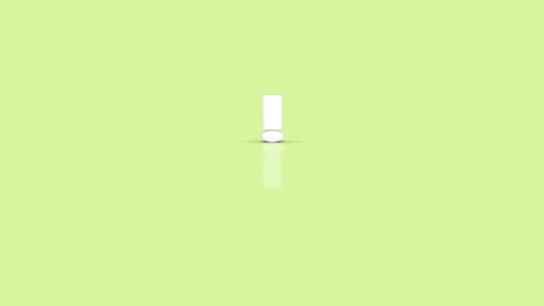 Exclamation mark symbol in minimalist white color jumping towards camera isolated on simple minimal pastel green background — Stock Video